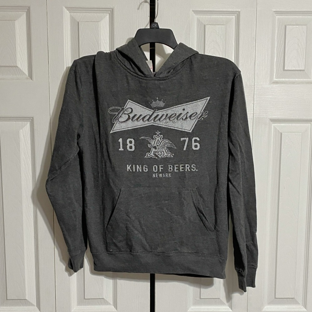 Budweiser cotton blend dark gray hoodie sweatshirt size MEDIUM